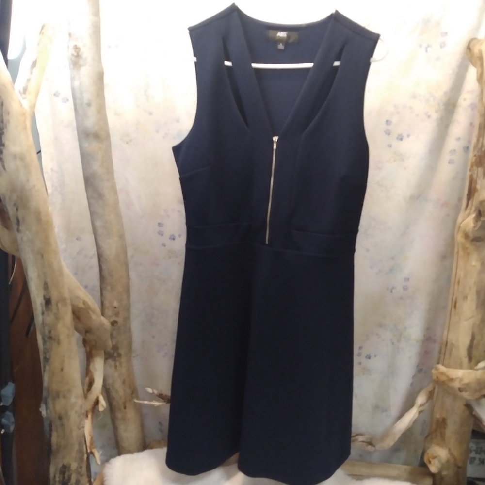 ABS Allen Schwartz Navy Waffle Knit Cutout Zipper Detail Sleeveless Dress Size L